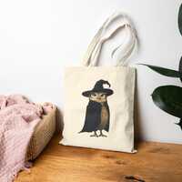 Witch Owl Tote Bag, Cotton Canvas Halloween Shopping Bag