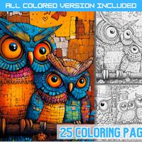 Owl Coloring Pages, Floral Fantasy, Grayscale & Color (PDF Download)