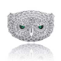 Owl Ring: Green Stone Eye, Sterling Silver, Hip Hop Style