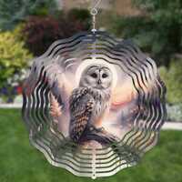 Snowy Owl Wind Spinner Png, Watercolor Owl, Forest Scene, Moonlit Night Png, Nature Sublimation Desi