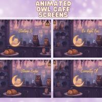 Owl Cafe animated Twitch Screens | Cozy Owl Package | Animated Twitch Overlay | Stream Paket |