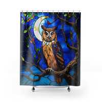 Owl Stained Glass Shower Curtain: Woodland Bathroom Decor