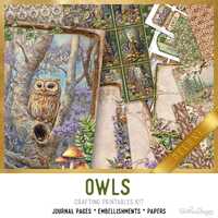 Owls Junk Journal Kit large DELUXE, Owls Crafting Printables Owls Embellishments Owls Printable Owls