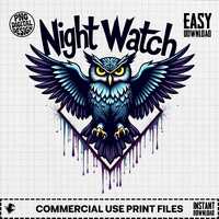 Night Watch Owl T-Shirt: Gothic Flying Bird Graphic Tee (Digital Download)