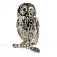 Miniature Owl Statuette, Vintage Silver Plated White Metal Figurine