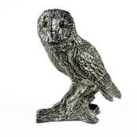 Miniature Barn Owl Figurine, British Pewter Statuette, Vintage Ornament