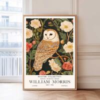 William Morris Barn Owl Print, Woodland Bird Wall Art, Floral Botanical Owl Poster