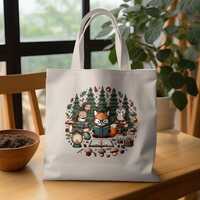 Reading Animals Tote Bag, Cute Fox Owl Hedgehog Tote, Forest Friends Book Lover Bag, Whimsical Woodl