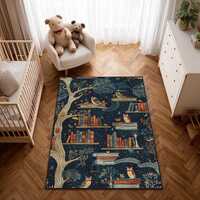 Owl & Books Kids Rug: Enchanted Nursery Reading Nook Decor