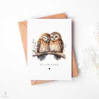Owl Anniversary Card - Personalised Animal Couple Card - Romantic Wedding Date Gift - Luxury Fine Ar