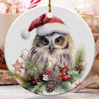 Christmas Owl Ornament, Holiday Owl Decor, Santa Hat Owl Ornament, Cute Animal Ornament, Winter Holi