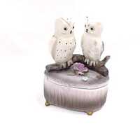 Vintage Mid Century - Owls - Porcelain - Footed - Trinket Box   25 - 579