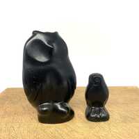Carved Serpentine Owl Sculpture Set, Zimbabwean Shona Art