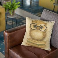 Owl Reading Pillow: Nerdy Bird with Glasses Art - Cozy Library Decor
