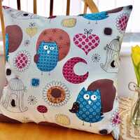Blue Owls Feature Cushion Cover. 18&rdquo; (46cm) with overlocked seams and zip fastening