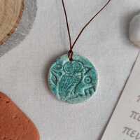 Ancient Greek Owl Coin Necklace – Ceramic Boho Pendant Jewelry