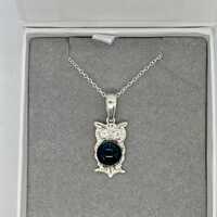 Sterling silver shimmering navy wise owl pendant necklace
