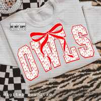 Owls Mascot PNG, School Spirit Wear Sublimation PNG, Coquette Bow PNG, Girly Cheer Team Pride Game D