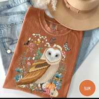 Forestcore Owl  Halloween TShirt for Women, Cottagecore Owl Shirts, Fall Tees, Halloween Tshirts wit