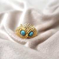 Turquoise Owl Brass Ring, Vintage Style Adjustable Owl Ring, Boho Animal Jewelry, Boho Fashion Jewel
