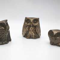Vintage Brutalist Bronze Owl Figurine, Heavy Mid-Century Modern Paperweight, Metal Owl Sculpture, Ge