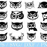 Cute Owl Face Svg, Owl Face Silhouette, Owl Face Cut File, Dxf, Png