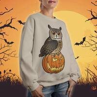 Halloween Owl Sweatshirt | Birdorable Eurasian Eagle-Owl Cozy Fall Crewneck | Unisex Pumpkin Design 