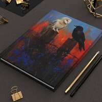 Owl and Crow Journal – Duality Notebook, Folklore Animal Sketchbook, Sunset Field Gothic Art S