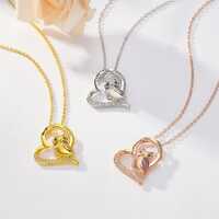 Personalized Engraved Owl Heart Necklace with Cubic Zirconia, Owl Lover Jewelry Gift, Nature Lover P