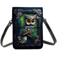 Whimsical Owl Crossbody Bag, Steampunk Gear Flowers, Double-sided Printing, Adjustable Strap, Fashio