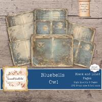 Bluebell & Owl Printable Page, Junk Journal Digital Products, Floral Specimen, Black Lined Desig