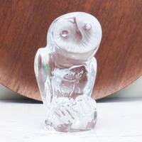 Daum France crystal barn owl figurine paperweight w/clear body and frosted face