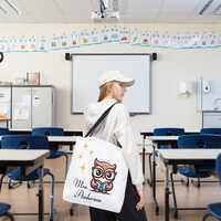 Personalized Teacher Owl Tote Bag, Cute Custom Owl Gift, Personalized Sack, Educator Appreciation Ba