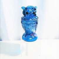 Vintage Imperial Glass Iridescent Blue Owl Candy Dish | Vintage MCM Imperial Glass Owl Figural Blue 