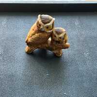 Vintage Ceramic Owl Figurine – Pair of Brown Owls on Branch – Rustic Woodland Decor