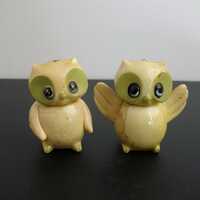 NEW LISTING! Vintage Whimsical Owl Figurines - Big Eyes - Onyx-like Plastic - Hong Kong Set Of 2 - 1