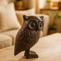 Rustic Cast Iron Owl Figurine 4.5" Tall, Vintage Style Shelf Sitter Decor for Home, Porch, Pati