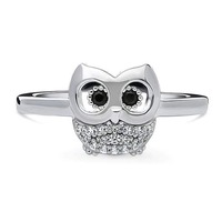 Delicate OWL Ring For Women, Owl Bird Inspire Engagement Ring, Round Moissanite Diamond Nature Inspi