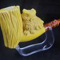 meerschaum pipe with owl design, block meerschaum pipe, smoking pipe