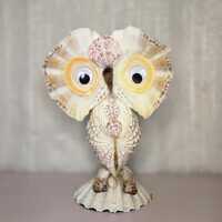 Vintage Seashell Beach Owl Sculpture Oceanic Kitchy Kitsch 9 1/2"