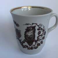 Vintage Eagle Owl Mug, Soviet Porcelain Cup, Red Book Series, Ukrainian 1980s Bird Mug