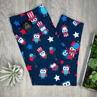 Patriotic Cute Owls Print Capri Soft Navy Blue Leggings - 4th of July - adult & kids