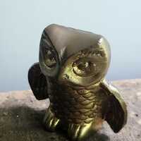 Vintage Owl Brass Mid Century 2 Inch Tall Knick Knack Heavy