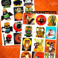 Vintage Retro Halloween OWLS Collage Sheets 24 Card Images Printable PDF Instant Digital Download Mi