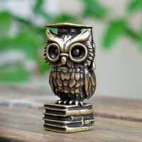 Owl Figurine Wisdom Graduation Gift Miniature Bird on Book Sculpture Lucky Charm Desktop Decor Craft