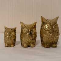 Set of 3 Vintage Brass Owl Figurines – Small Decorative Owls, Mid-Century Style