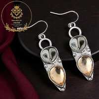 Owl Dangle Earrings: Vintage Champagne Stone, Gothic Boho Jewelry