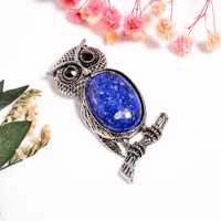 Owl Pendant, Lapis Lazuli Gemstone Owl Necklace, 925 Silver Natural Gemstone Pendant, Black Onyx Pen