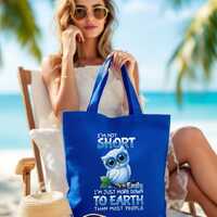 Funny Owl Tote Bag with Quote, Personalized Cute Animal Bag for Women, I'm Not Short I'm Dow