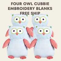 Owl Cubbies, FOUR Hootie Lou Owl Cubbie brand Embroidery blanks, new with tags, lot of 4, owls, with